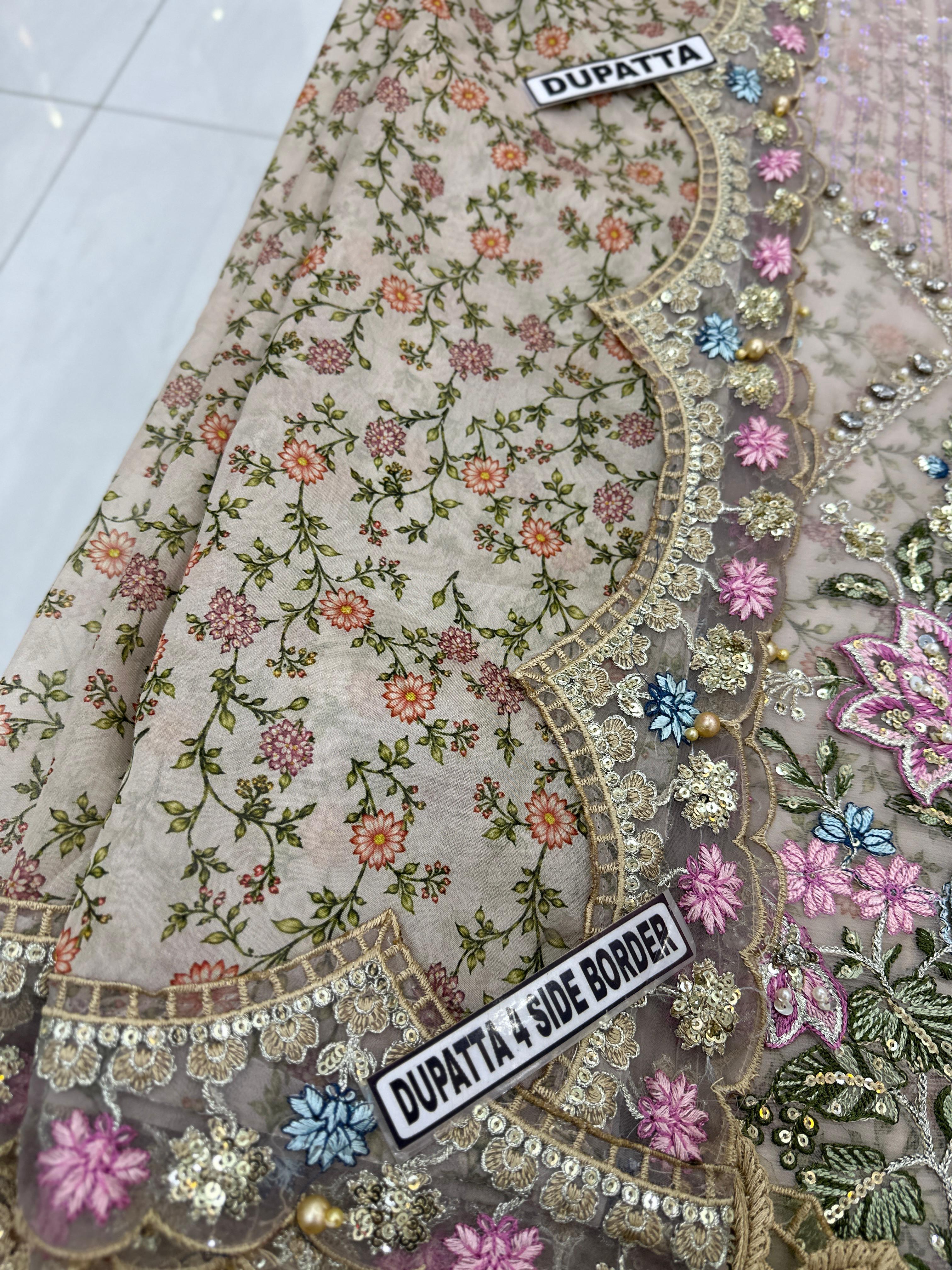 3 Piece Embroidered Chiffon Suit