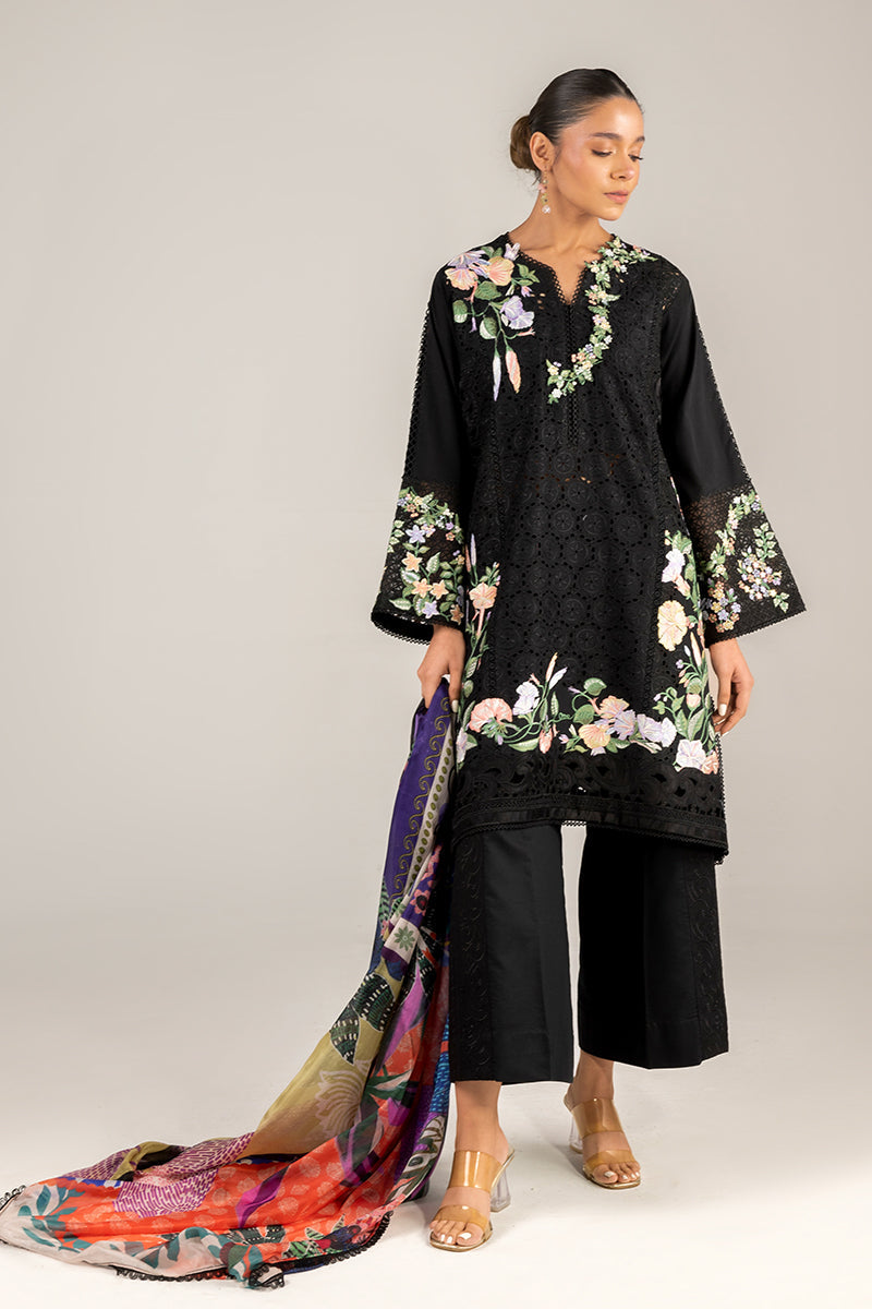 3 Piece Stitched Chikankari Embroidery Suit - Ready To Wear